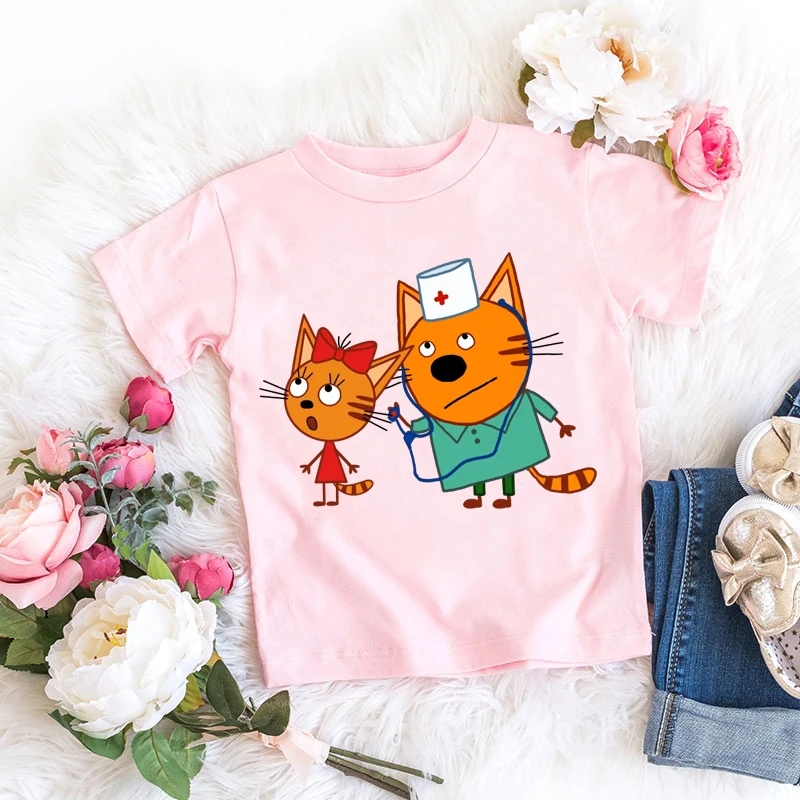 

T-shirt for girls/boys cute three kittens cartoon kids clothes Harajuku children t shirt tops summer casual tee toddler clothing