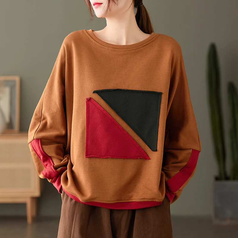 

2021 new cotton and linen autumn and winter women patchwork sweatershirt