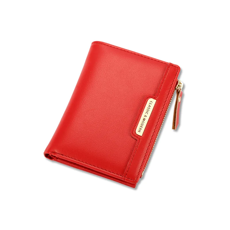 

New Simple Leather Women's Short Wallet Folding Lady's Small Purse Fashion Stitched Zipper Wallet Card Holder for Girls