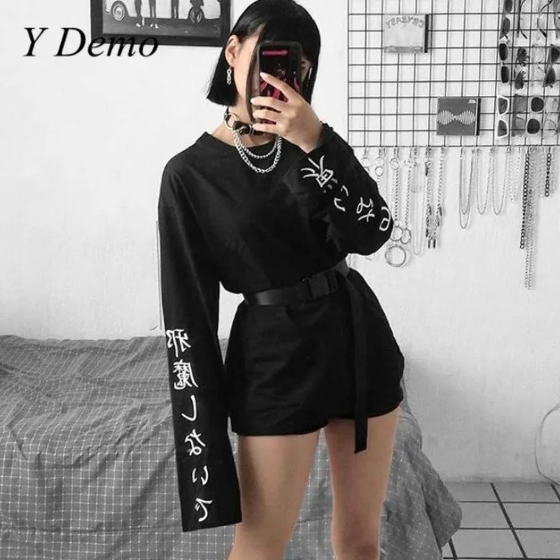 Женская фланелевая Футболка Y Demo с длинным рукавом и тяжелой вышивкой свободная