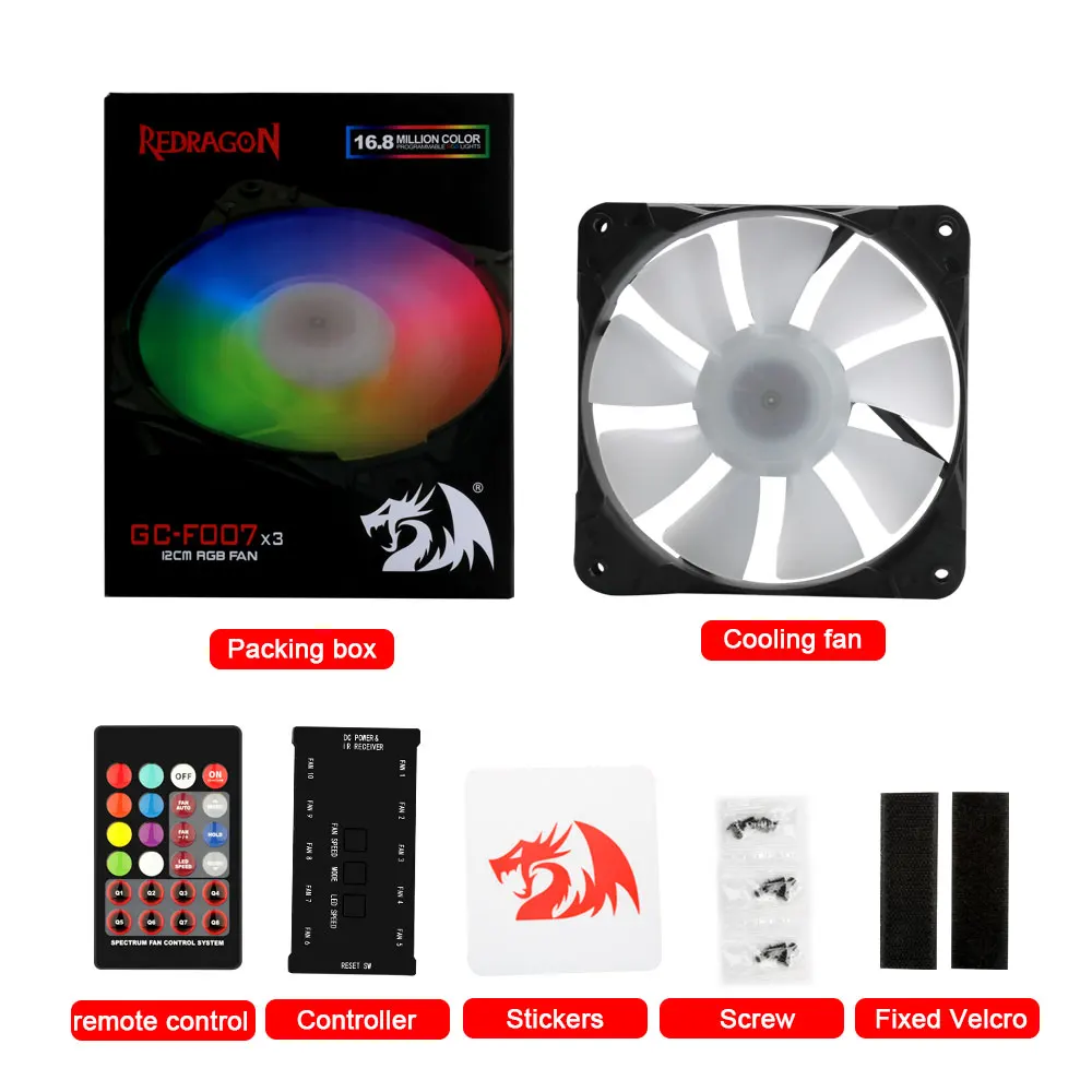 

Redragon 120mm Computer Case RGB Cooling full color Fan 4 Pin Quiet CPU Cooler Desktop PC LED 6 Pin Controller Radiator GC-F007