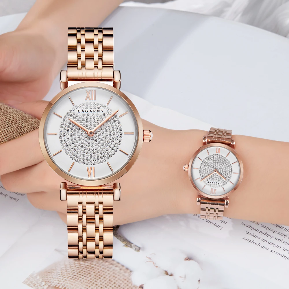 

Dropshipping Rose Gold Stainless Steel Bracelet Watch Women Fashion Womens Quartz Watches Hip Hop Diamonds Ladies Clock Female