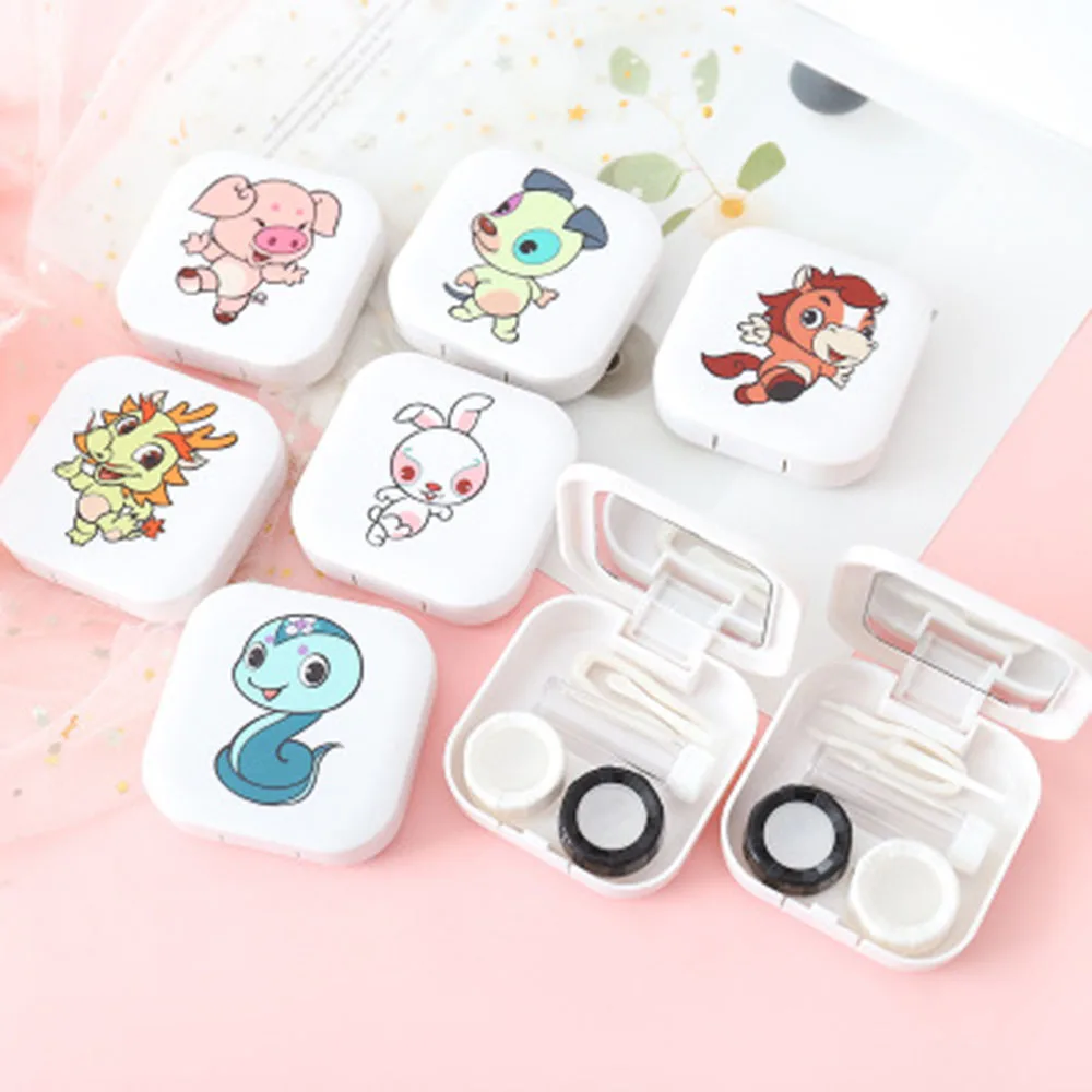

Cute Unisex Cartoon Animals Travel Contact Lens Case Pink Color Companion Box Contact Lenses Box Eyes Care Kit Holder