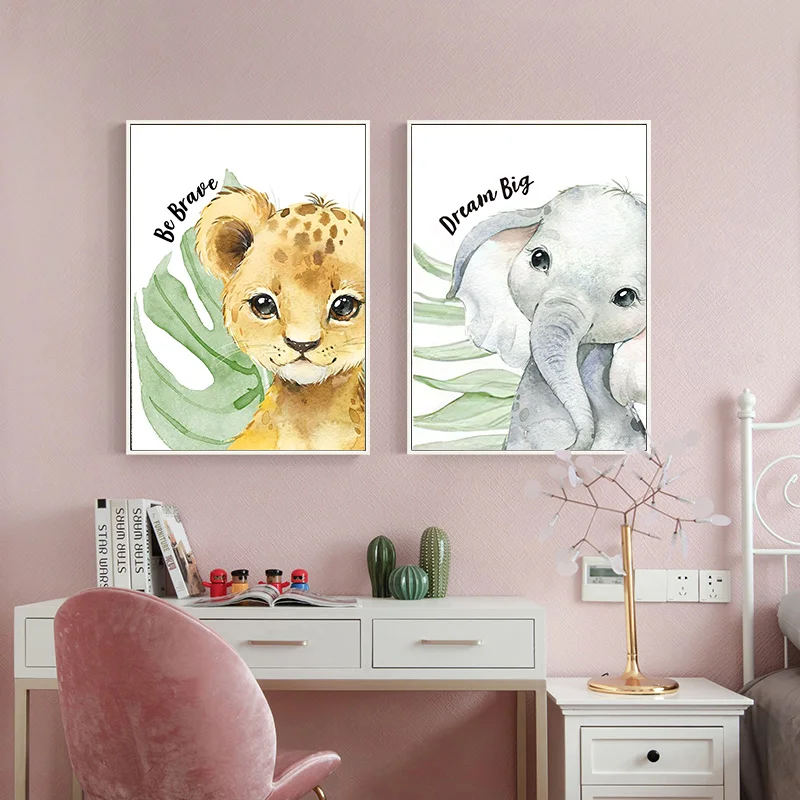 Милые акварельные диких животных Печать холст плакат для росписи Гостиная