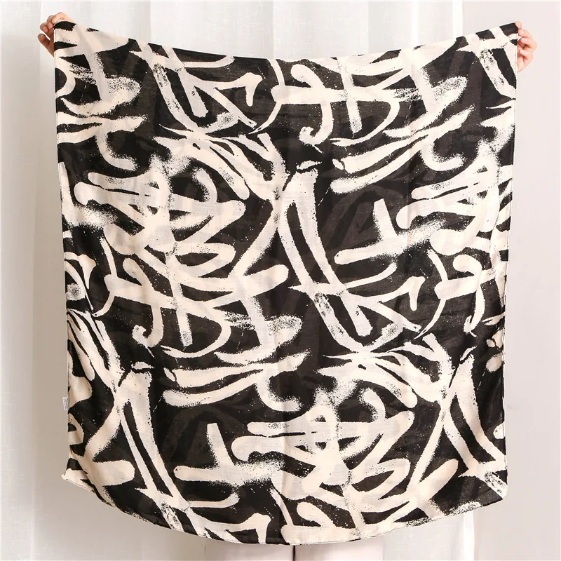 

2020 Summer New Letter Graffiti Printed Cotton and Linen Scarf Shawl Korean Style Tourism Sunscreen Graffiti Women's Silk Scarf