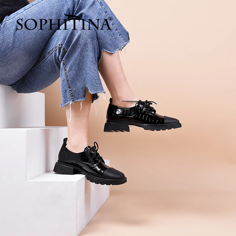 

SOPHITINA Office Lady Pumps Shoes Women Mid Heels Platform Walking High Quality Spring Autumn Lace-up Square Toe 2021 PK141