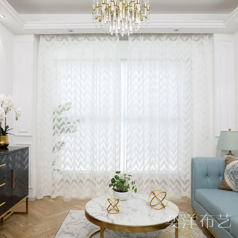 

2023 Curtain for living dining room bedroom Nordic geometric wave pattern light luxury gauze curtain ins wind simple and light