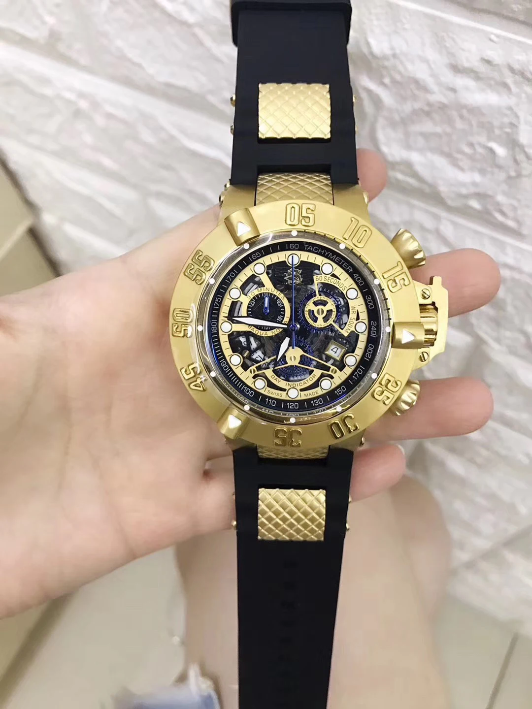 

Classic New Chronograph Men Stopwatch Sapphire Crystal 18K Gold Stainless Steel Black Blue Rubber Limited Sport Watch AAA+