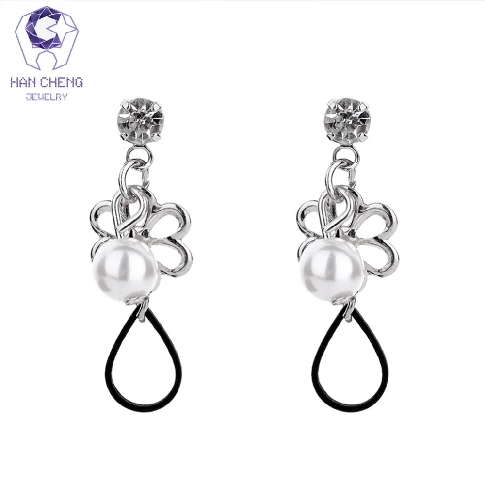 

HanCheng New Fashion Flower Dangle Hanging Gem Stone Rhinestone Pearl Drop Earrings For Women Jewelry Brincos Bijoux