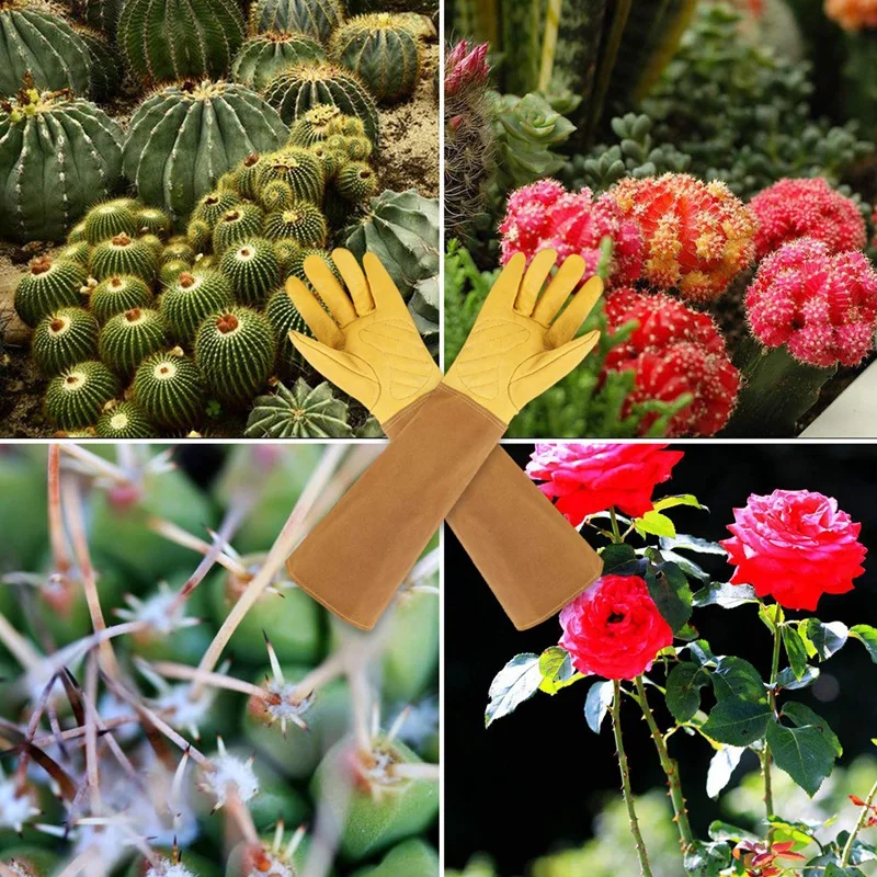 

Gardening Gloves for Women and Men Thron Proof Rose Pruning Cow Leather Gloves with Long Forearm Protection Gauntlet