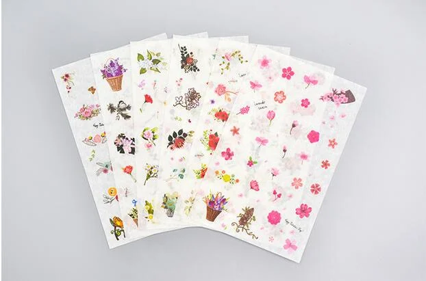 

6 шт., цветочные бумажные наклейки для дневника
