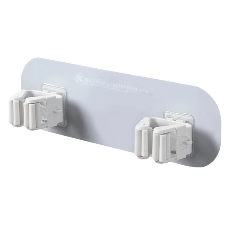 

Kitchen Bathroom Punch-free Self-Adhesive Double Clips Wall Mounted Mop Hooks