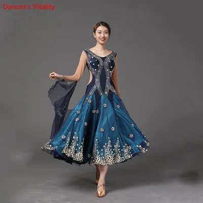 Only Dress as Photo Современный танцевальный костюм для гонок, Вышитое Сетчатое платье с бриллиантами, национальный стандарт для бальных танцев, джазовые танцевальные костюмы для сцены - Цвет: Only Dress as Photo