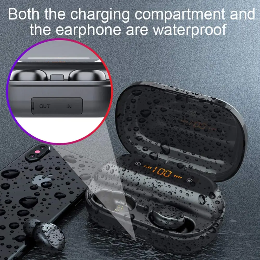 TWS 2400 мАч IPX7 беспроводной Bluetooth 5,0 CVC 8,0 шумоподавление наушники HD микрофон светодиодный дисплей с сенсорным управлением