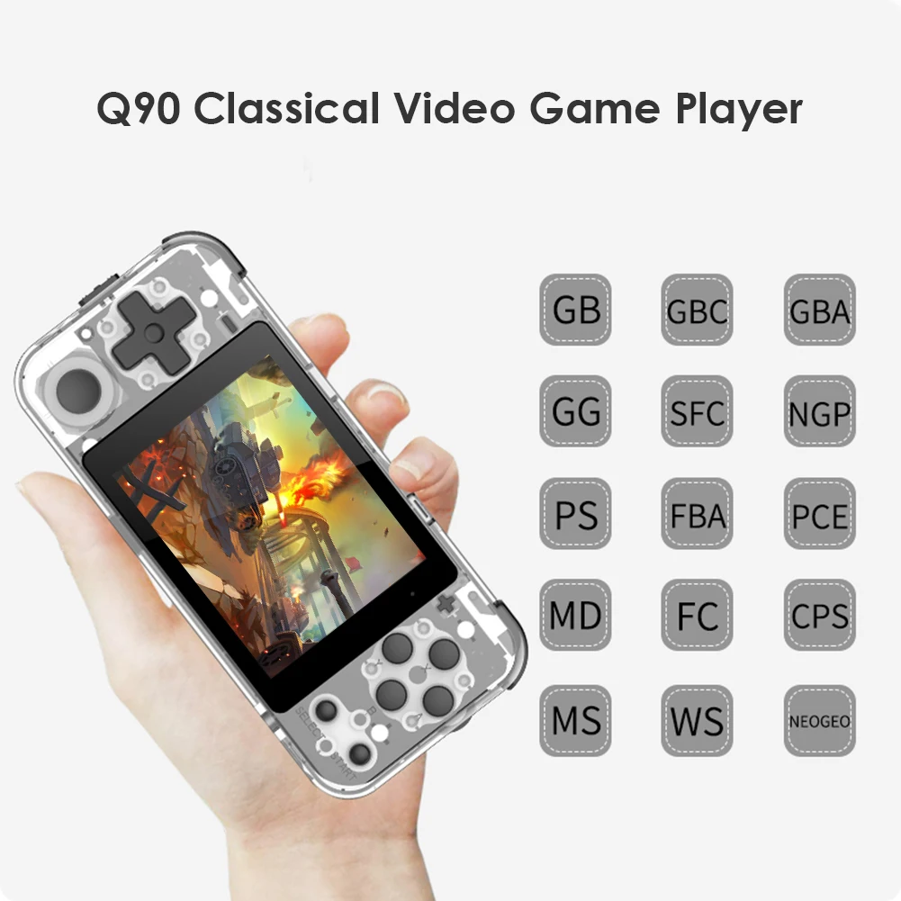 

Q90 Retro Handheld Game Player 3.0 inch IPS Screen 16GB Dual Open Source System Portable Pocket Mini Video Game Console