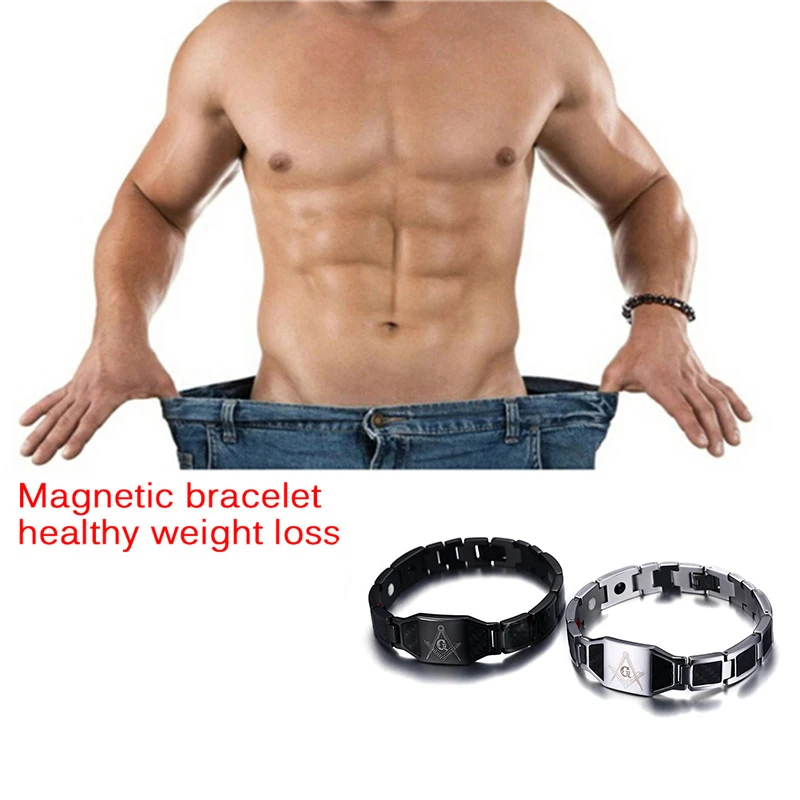 Мужской черный браслет из нержавеющей стали Магнитный с инкрустацией