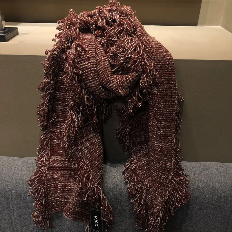 NAIZAIGA 100% Кашемировый шарф с бахромой толстый для влюблённых женщин серый длинный шарф девочки целый кашемировый шаль JRSM653 on.