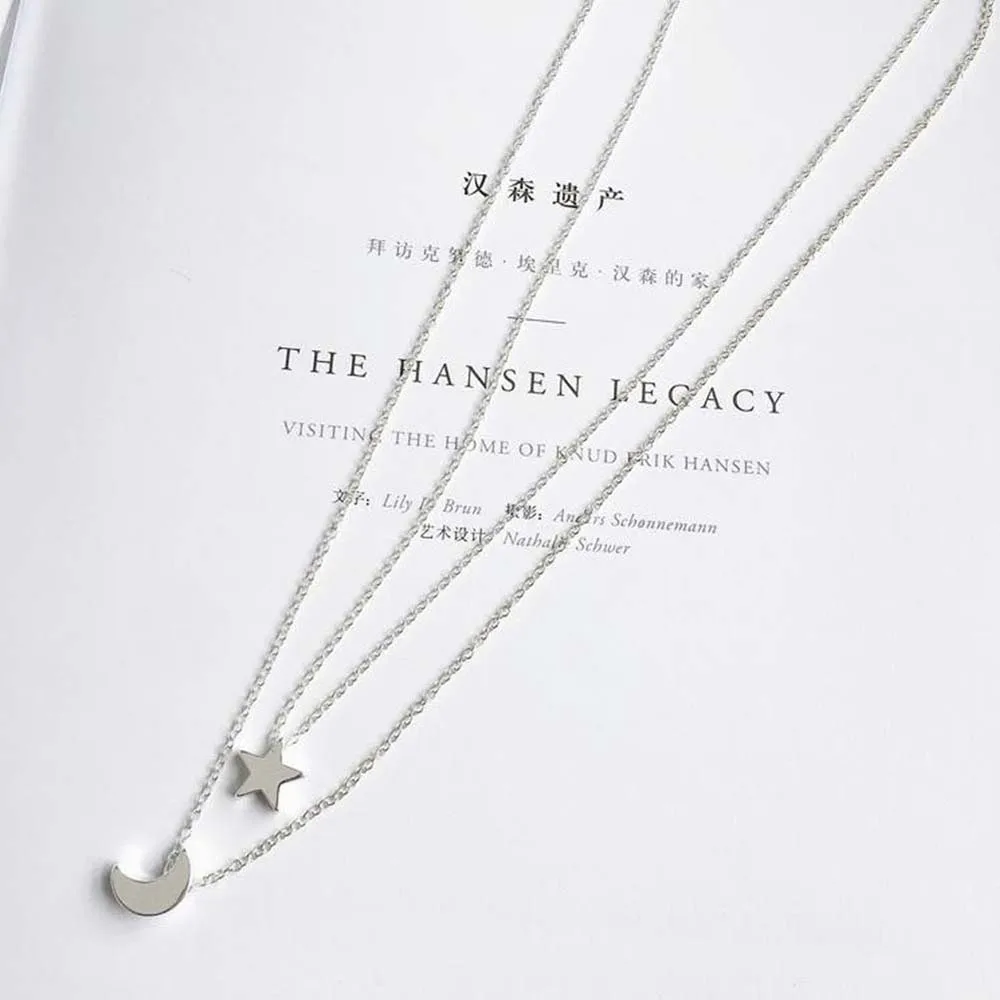 1 шт Луна Звезда простые ожерелья с подвесками Длинные для женщин двойной слой