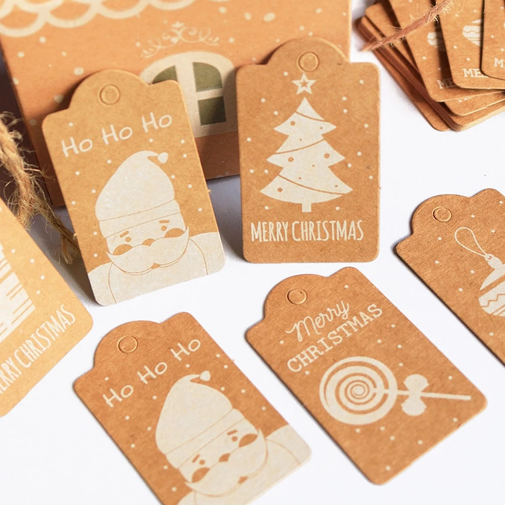 

50Pcs Kraft brown Gift Tags Merry Christmas tags for New Year decoration Christmas Label Party decorations Xmas Party