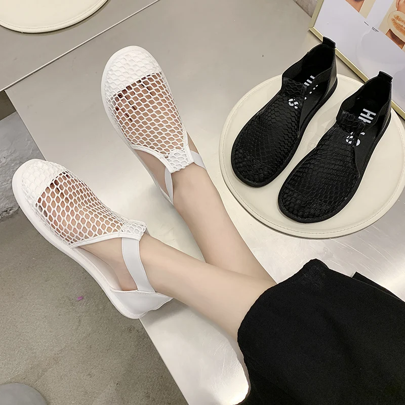 

Sandals Straps Shoes Closed Toe 2023 Summer Breathable Women's Heels Suit Female Beige Girls Laces Black Comfort Flat Low Fashi