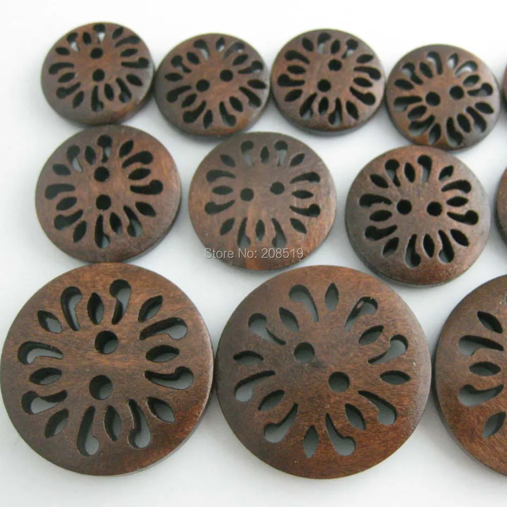 WBNVAS много размеров 100 шт. модные кнопки темно коричневые полые гравировка на