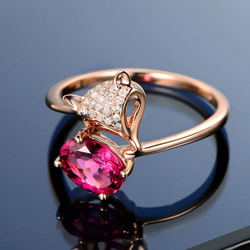 Женское кольцо из розового золота с изображением лисы|Кольца| |