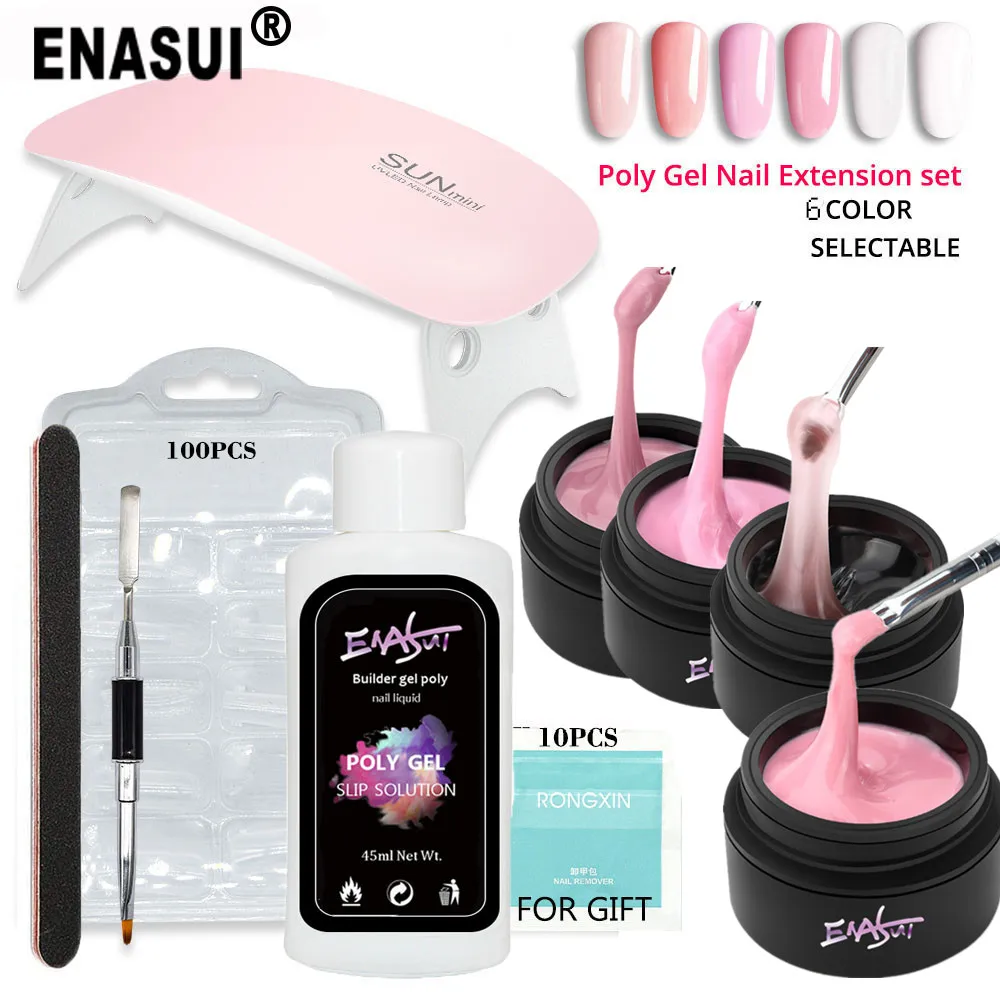 ENASUI Quick Extension Nail Gel Nail Builder Extend Gel Led Lamp 9Pcs/Kit Pink UV LED Gel Poly Polish Building Soak off Gel Kit