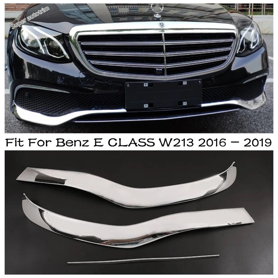 Lapetus Front Bumper Splitters Stripes + Protection Corner Cover Trim Chrome Exterior For Mercedes Benz E CLASS W213 2016 - 2019