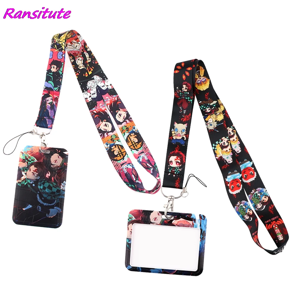 

Ransitute R1977 Anime Demon Slayer Lanyard Card Holder Student Hanging Neck Mobile Phone Lanyard Badge Subway Access Card Holder