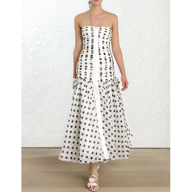 

long dot sexy black dress women sleevesless high waist ruched off back elegant female maxi dresses clothing summer 2020