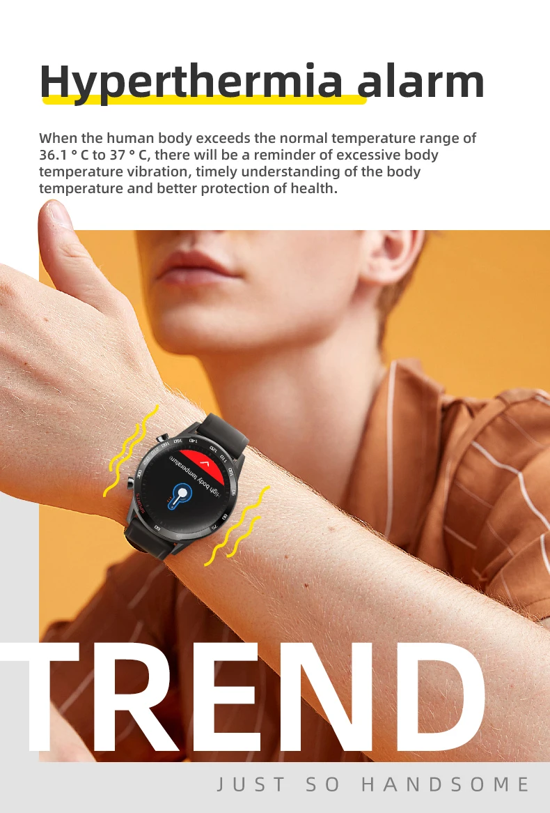 

T23 Smart Watch Body Temperature Round Color Screen Bluetooth IP67 Waterproof Fashion Watches Men Bracelet Women Android No NFC