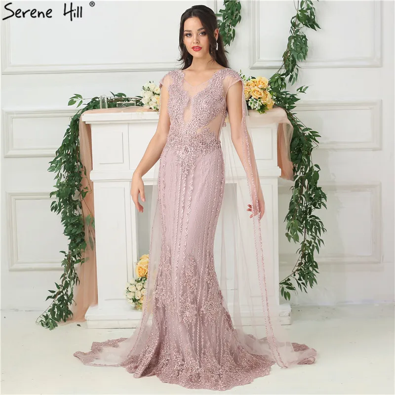 Розовое элегантное кружевное вечернее платье с юбкой-годе 2020 модное официальное