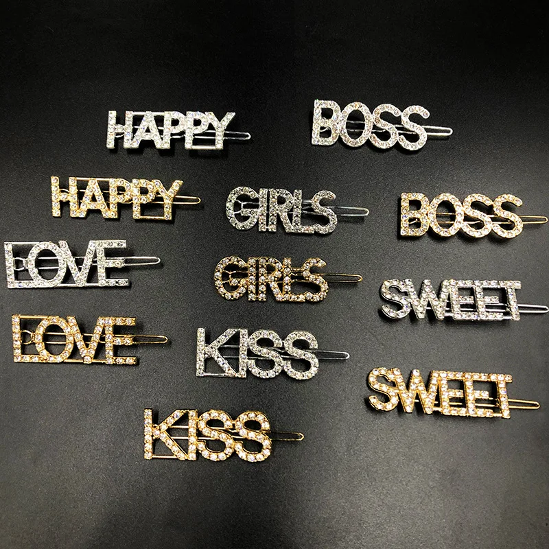2019 горячие модные блестящие стразы с буквами и надписями женские заколки для