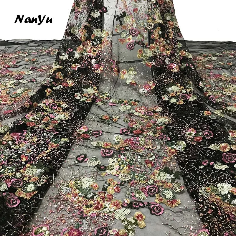 Новая африканская французская кружевная ткань красочные блестки вышивка тюль