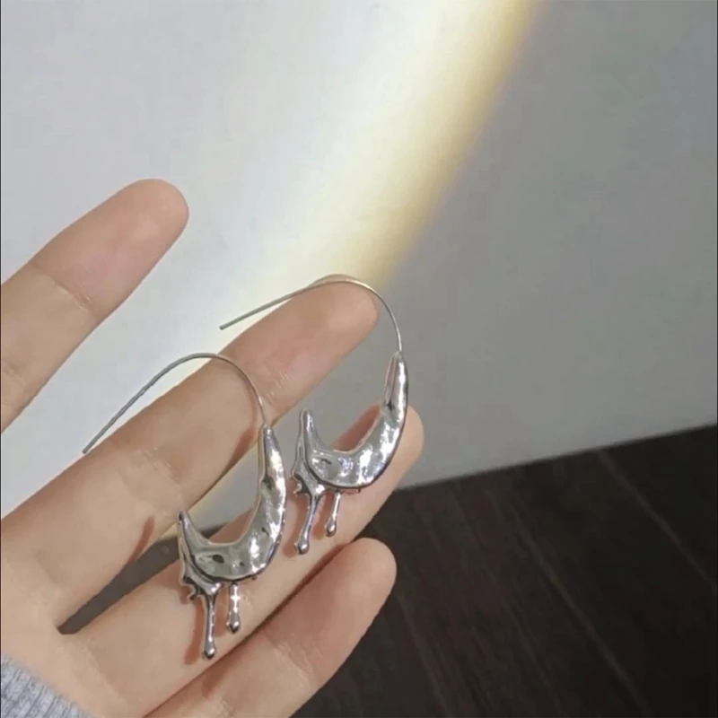 2022 New Moon C-shaped Liquid Open Metal Hanging Earrings for Women Creative Exaggerate Girl Ear Jewelry Trendy Gifts | Украшения и