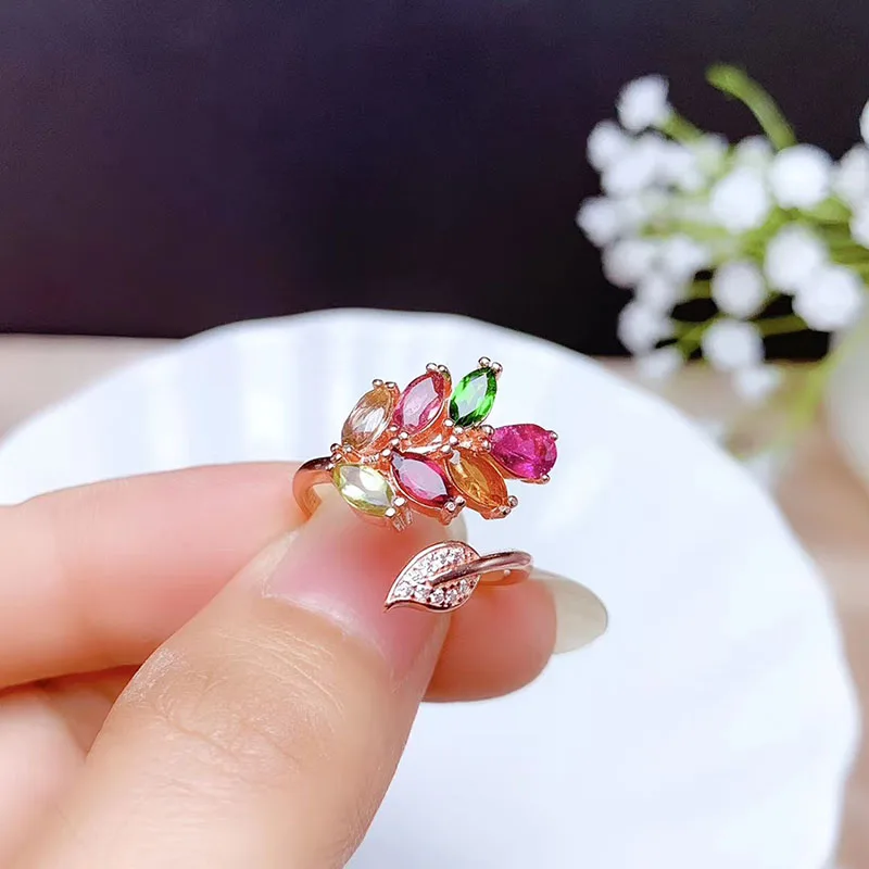 

Natural Tourmaline Ring Candy Color 3x6mm for Women Anniversary Fine Jewelry High Quality Low Price S925 Silver