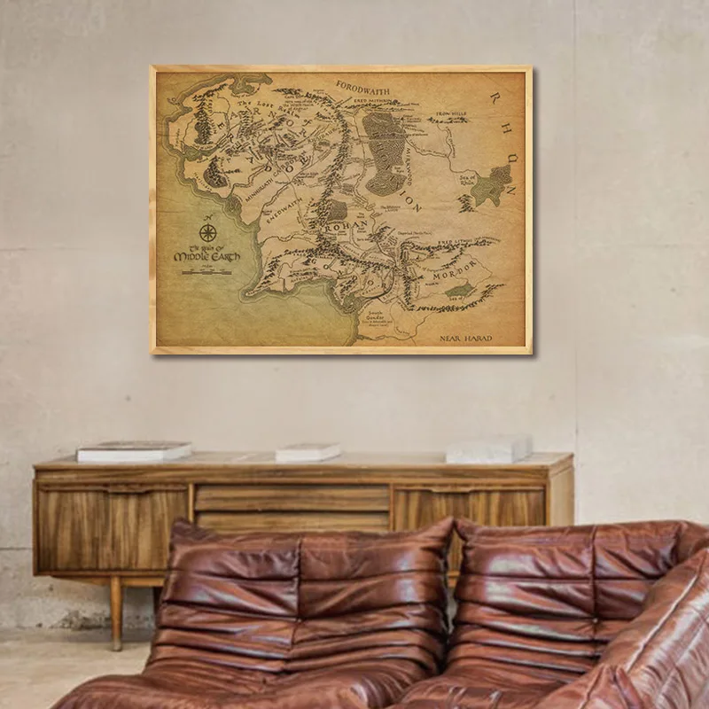 

Kraft Paper Canvas Painting On the Lord Retro Middle Earth Map Posters And Prints Wall Sticker For Living Room Home Decoration