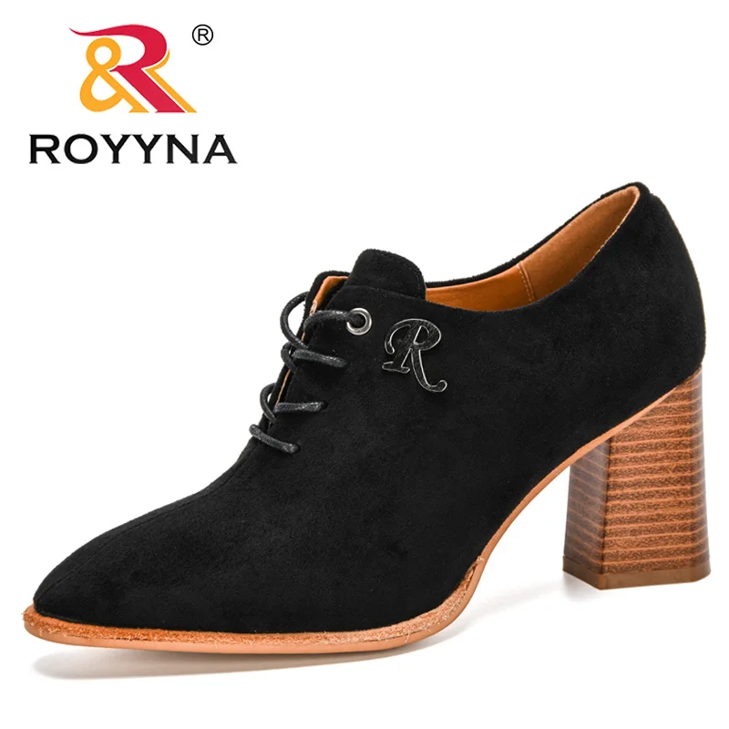 Туфли-лодочки ROYYNA женские на толстом каблуке флоковые туфли с заостренным носком