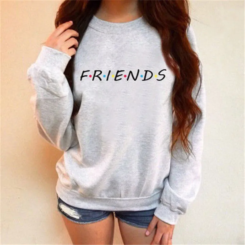 Womens Letters FRIENDS Printed Sweatshirt Long Sleeve Hoodie Sweatshirt Ladies Slouch Pullover Jumper Autumn Winter Womens Tops