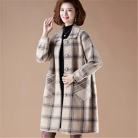 autumn winter womens overcoat mink cashmere ladies fur coat plaid loose women%e2%80%98s fur coat high quality female long coats t812