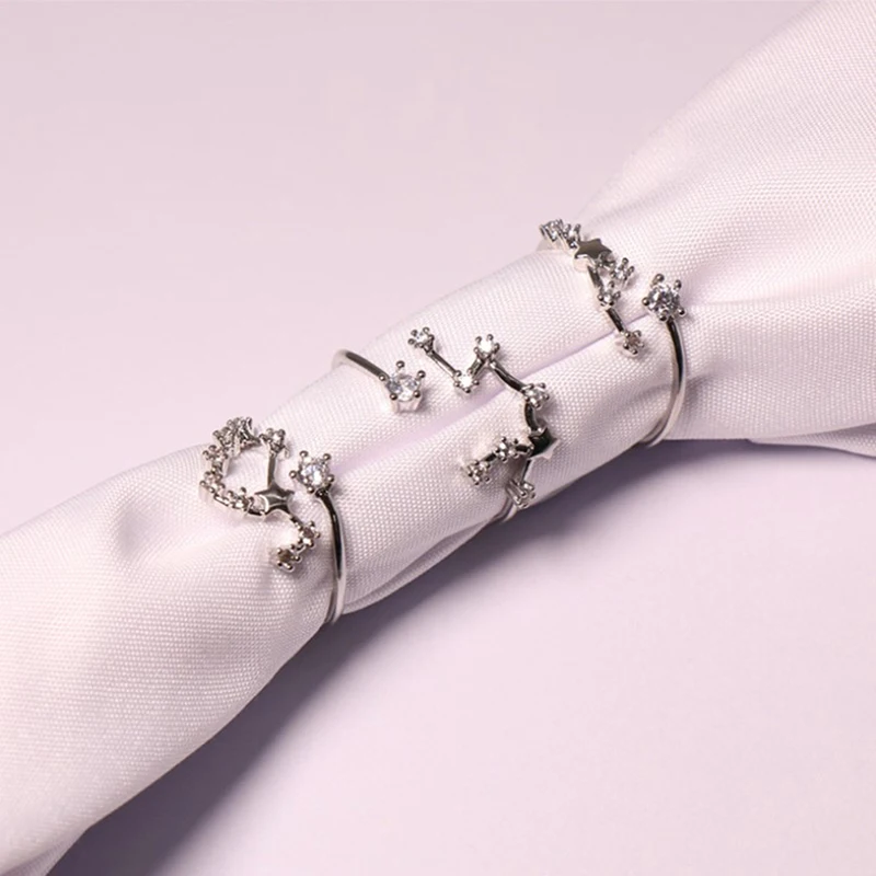 

2021 New 12 Constellation Rings For Women Cubic Zircon Adjustable Zodiac Rings Silver Color Jewelry Gifts For Birthday Party