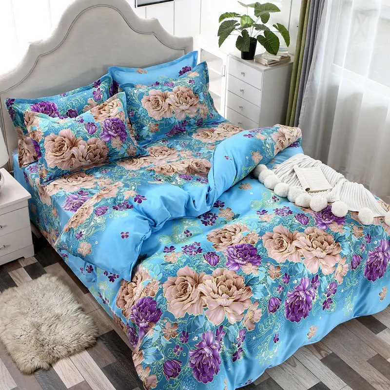 

4-piece set of simple skin-friendly twill sanding bed linen, pillowcase, quilt cover, dormitory 3-piece set of bedding