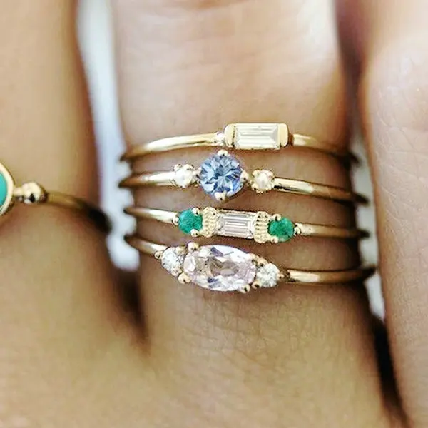 4 gemstone rings set Лидер продаж, женское кольцо с океанской звездой и луной, 13 шт. в наборе, ювелирные изделия, Ретро стиль, опал, корона, циркониевые кольца, модные женские аксессуары - Цвет основного камня: 4 gemstone rings set