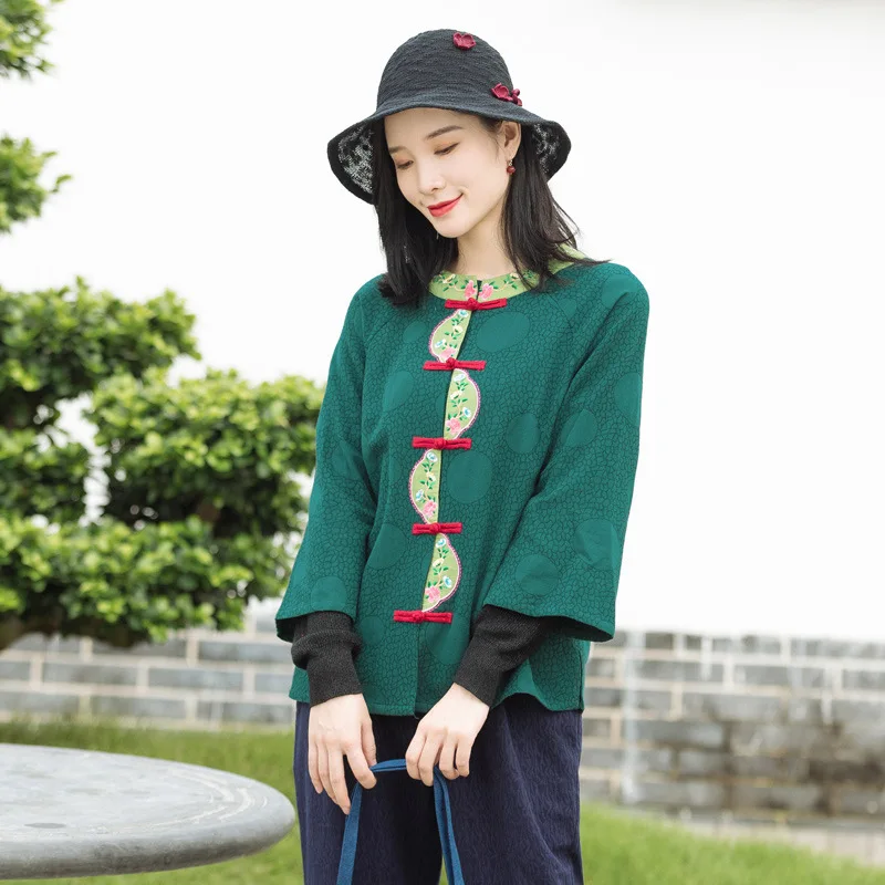 Национальный Стиль Осень Новый Ретро Вышивка женская рубашка короткое пальто