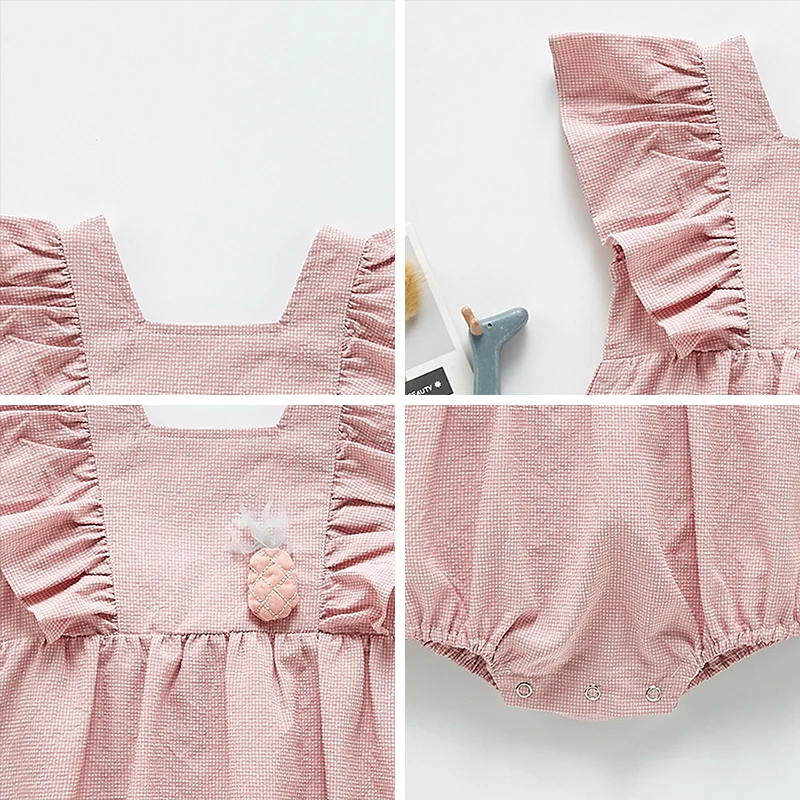 

Baby Flying Sleeve Rompers Newborn Girl Casual Summer Sling Jumpsuits Infant Solid Color Cotton One-pieces 0-24M