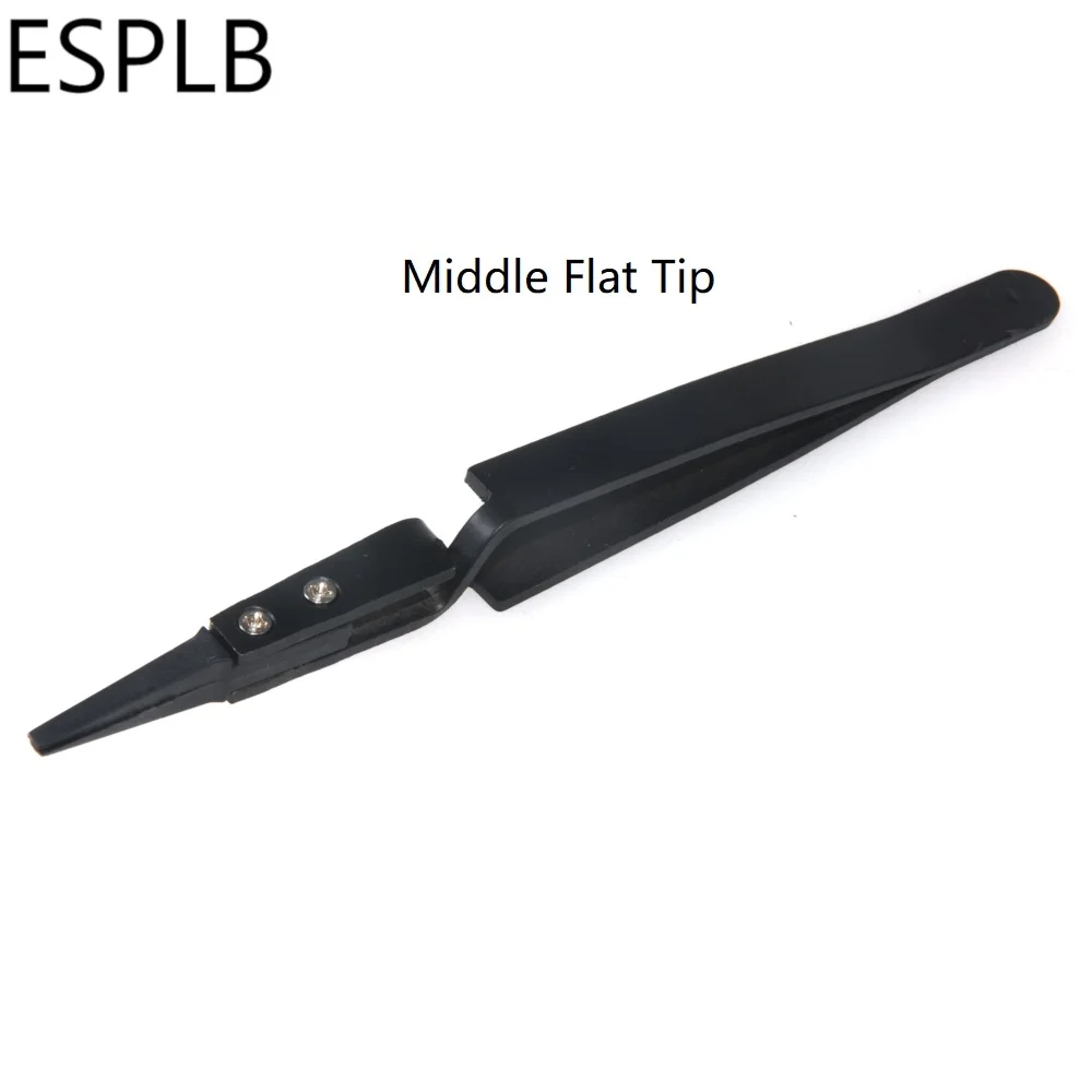 Middle Flat Tip ESPLB новейший обратный Пинцет черный пластиковый наконечник из нержавеющей стали Ручка прецизионный пинцет изогнутый/плоский/Прямая законцовка пинцет - Тип головки пинцета: Middle Flat Tip