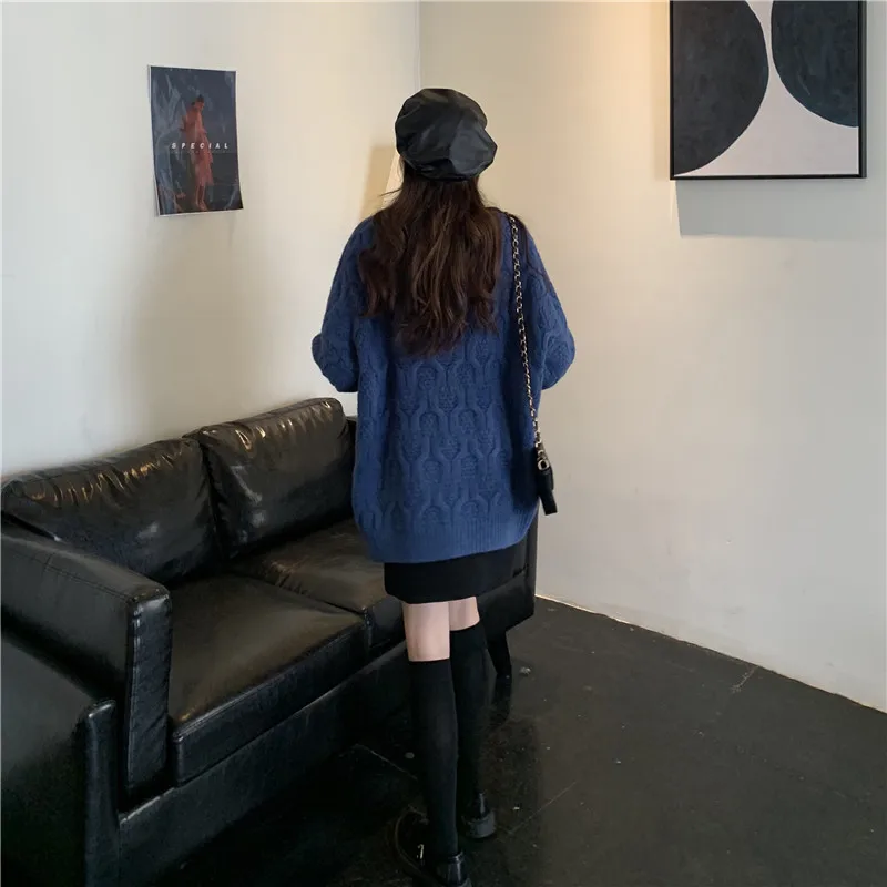 

2021 Autumn Women Knitted Turtleneck Irregular Hem Sweater Casual Buttons Pullover Jumper Long Sleeve Loose Tops mujer sueteres