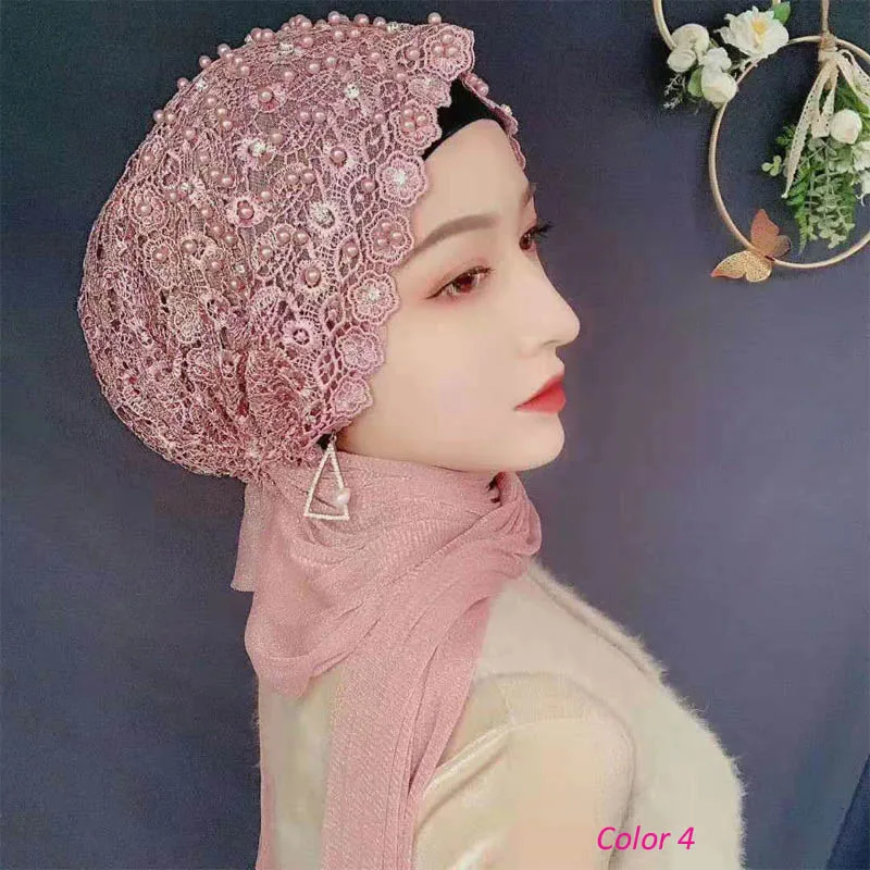 Платок женский кружевной с вышивкой французским бисером хиджаб кружевом |