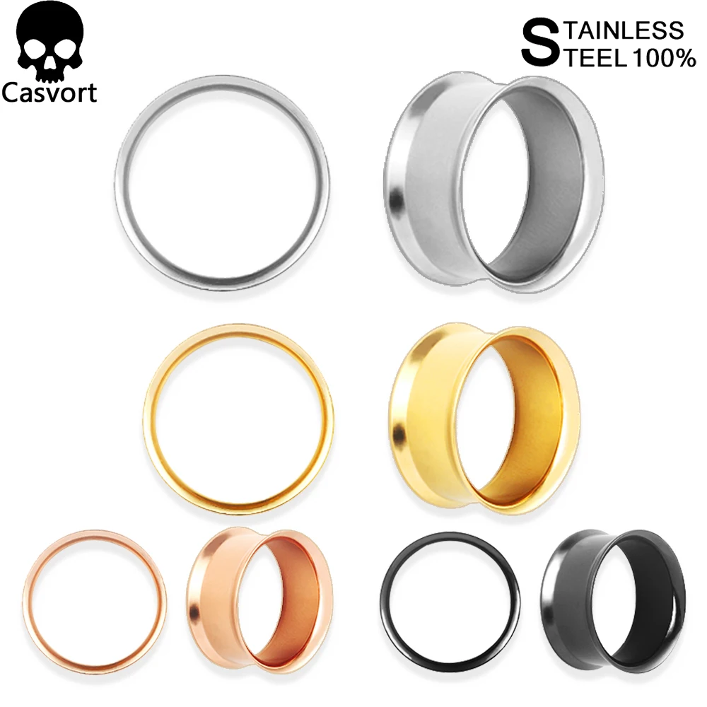 Casvort 2PCS Stainless Steel  Double Flare Ear Gauges Ear Plugs Body Piercing Tunnels Stretchers Body Jewelry Earrings Expander
