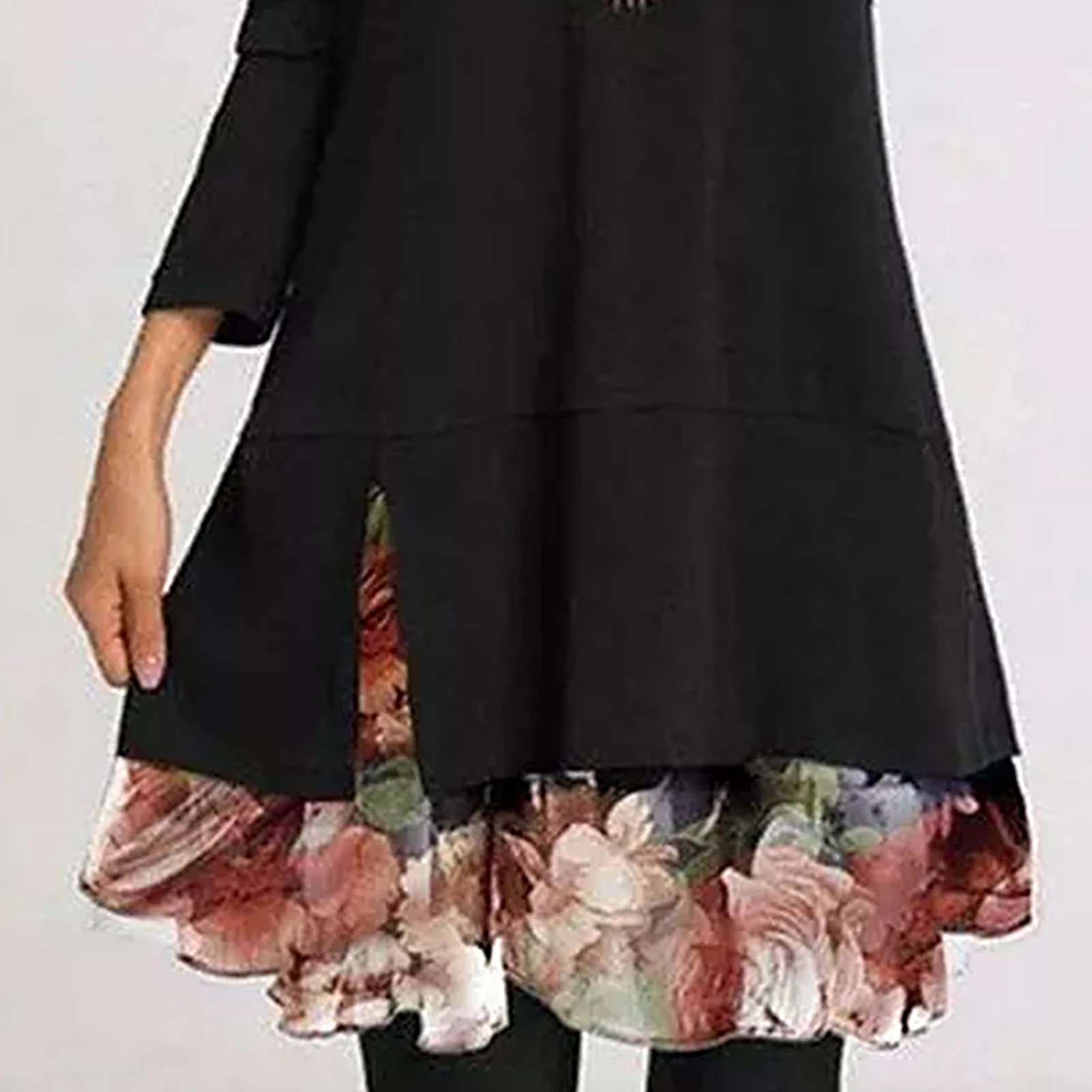

Autumn Vintage Flower Print A-Line Dress Women Elegant Patchwork Irregular Dress Casual O Neck Long Sleeves Dress